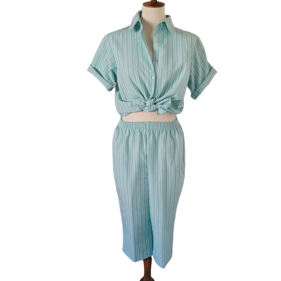 Vintage 1970's Blue and Green Striped Petal Pusher‎ Set - Picture 2 of 9